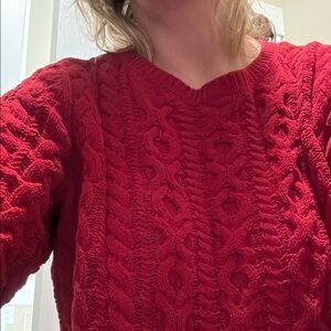 Women's Red Cable Knit Sweater J.Jill M TALL